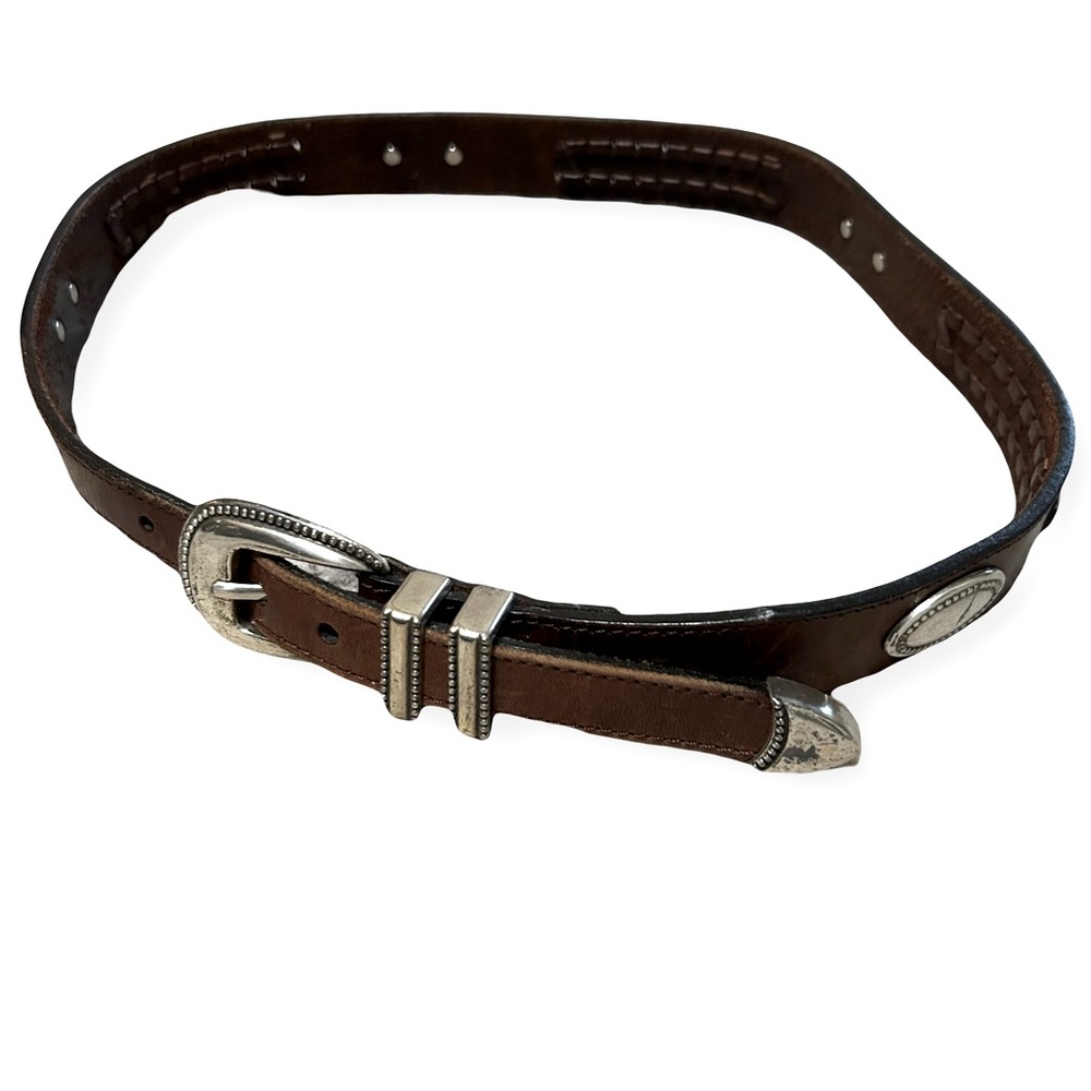 Vintage / Taper Ornament Belt size 32 Latigo Leather and Silver Buckle